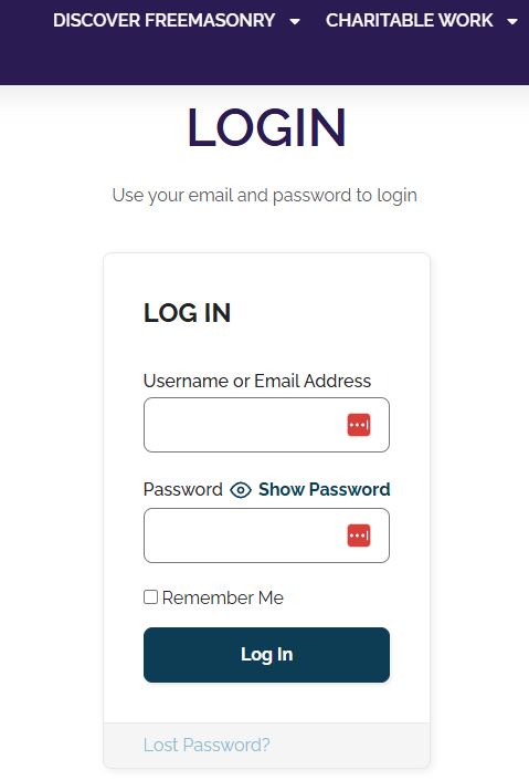 Login screen showing fields for username and password