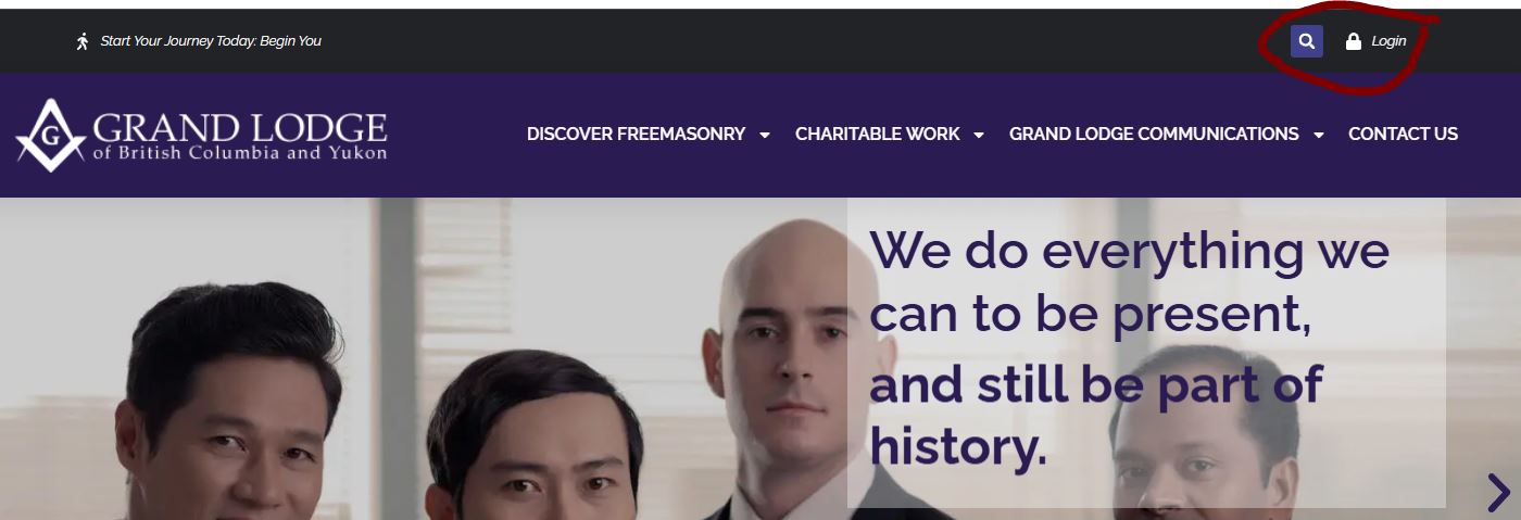 Location of the Login link in the website header